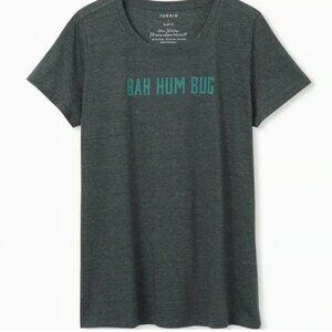 TORRID Size 00 (Medium) Bah Hum Bug Green Christmas Shirt top New